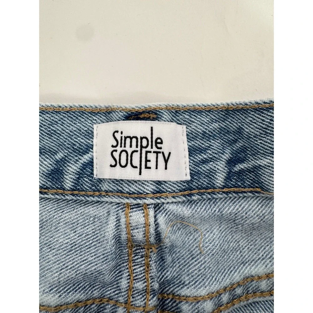 Simple Society Womens Light Wash High Rise Distressed Raw Hem Denim Shorts 31